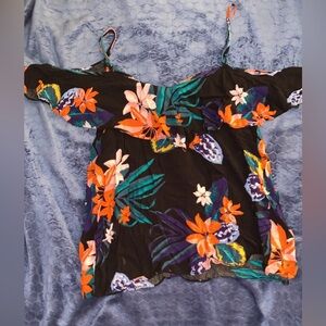 Black flower off the shoulder tank top